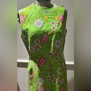 Vintage lime green quilted flower dress.